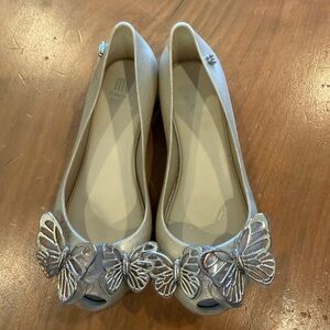 Mini Melissa Gold Ballet Flats with Butterfly Detail